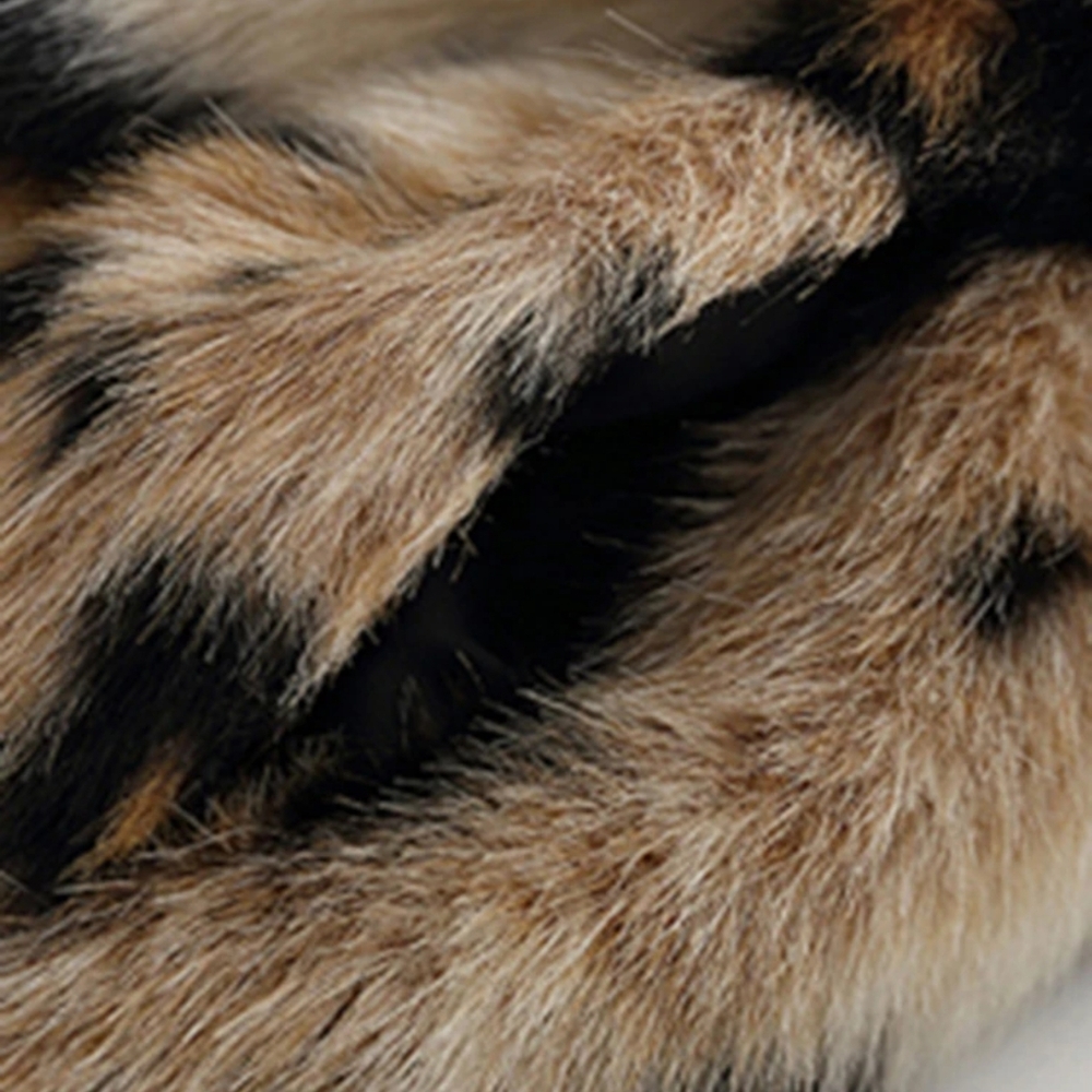 Long Leopard Print Warm Fluffy Faux Fur Trench Coat for Women - Picture 11 of 12